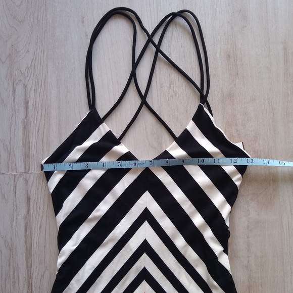 BEBE Maxi Sundress Spaghetti Strap Low-Cut Striped Black White Red Extra Small - Picture 5 of 10